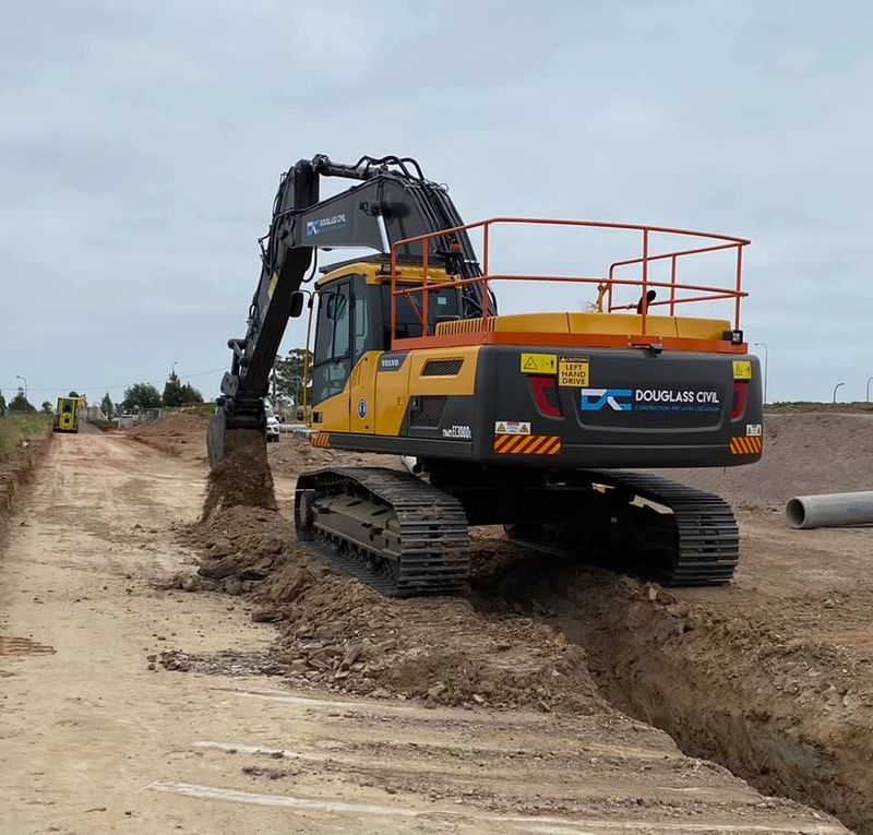 Douglass Civil branded excavator working on a civil site in south-west Sydney